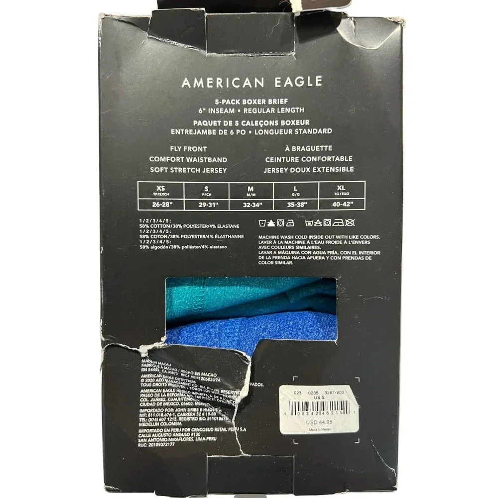 NWT AMERICAN EAGLE 5-Pack Boxer Briefs 6" Inseam Sz S Blue Red Jersey - Picture 2 of 3